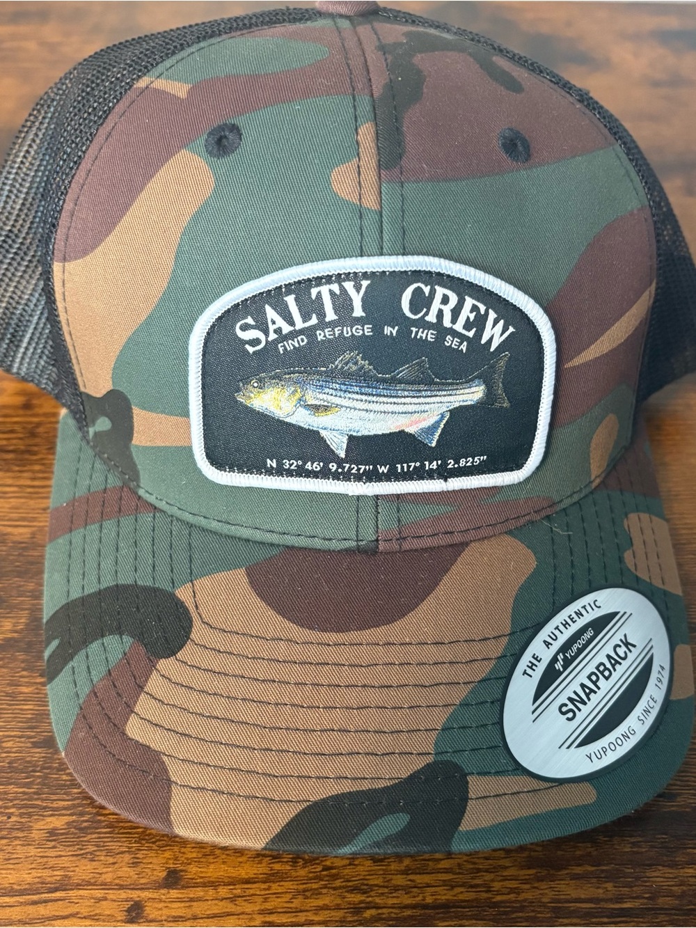 Salty Crew Striper Retro Trucker Snapback Hat Camo NWT One Size